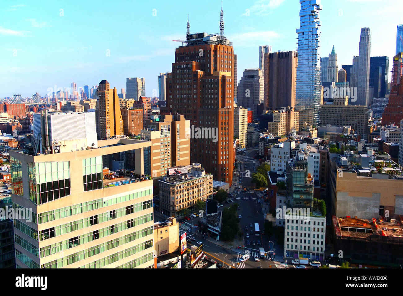 Aerial view of SoHo rooftops, with TriBeCa, East Village, West Village