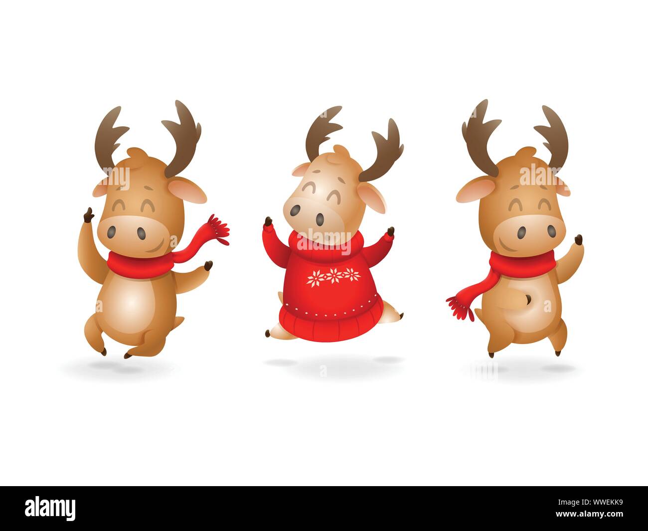 Cute Moose or Reindeer celebrate winter holidays happy expression