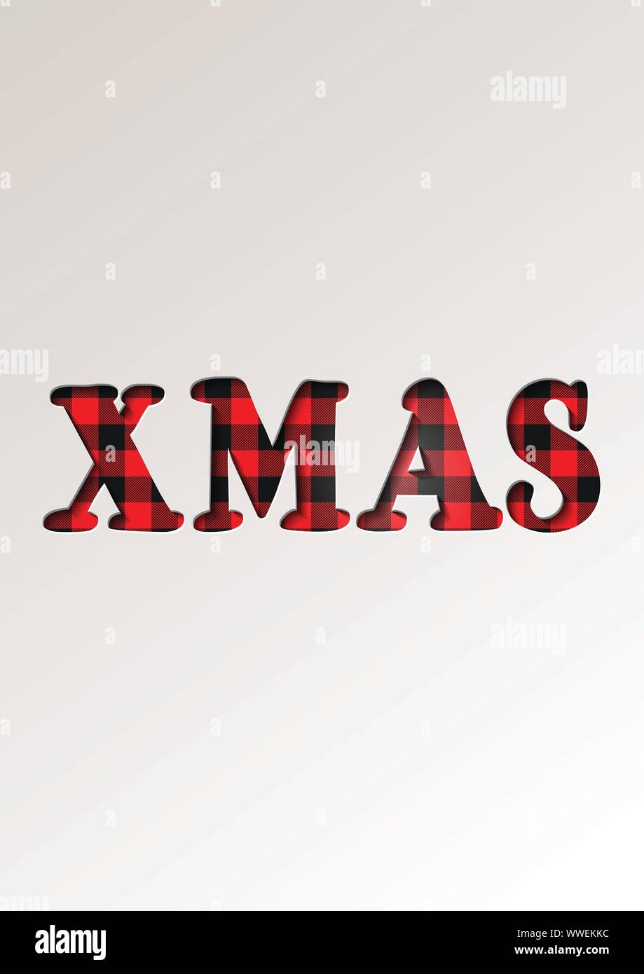 Paper cut style Christmas greeting card winter seasonal holidays - Xmas text on tartan checkered ...