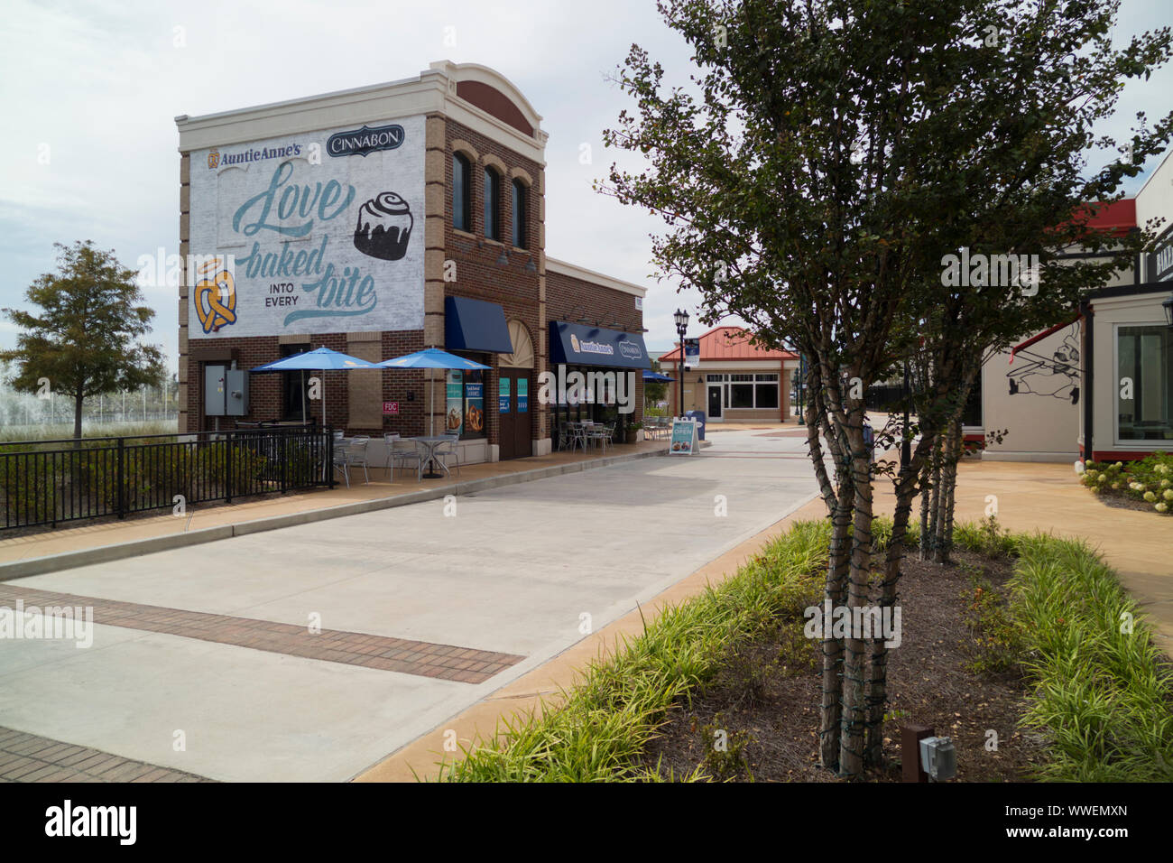 Retail businesses in the OWA amusement park at Foley, Alabama, USA
