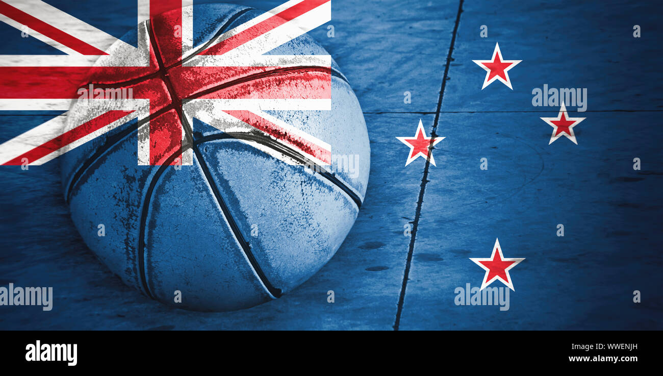 Flag of New Zeland and basketball ball. Stock Photo