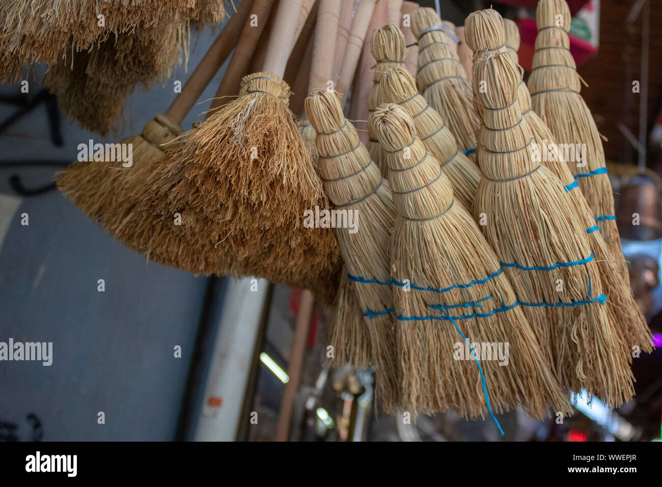 Handmade broom in front of the store selling cleaning products. Other cleaning products Stock