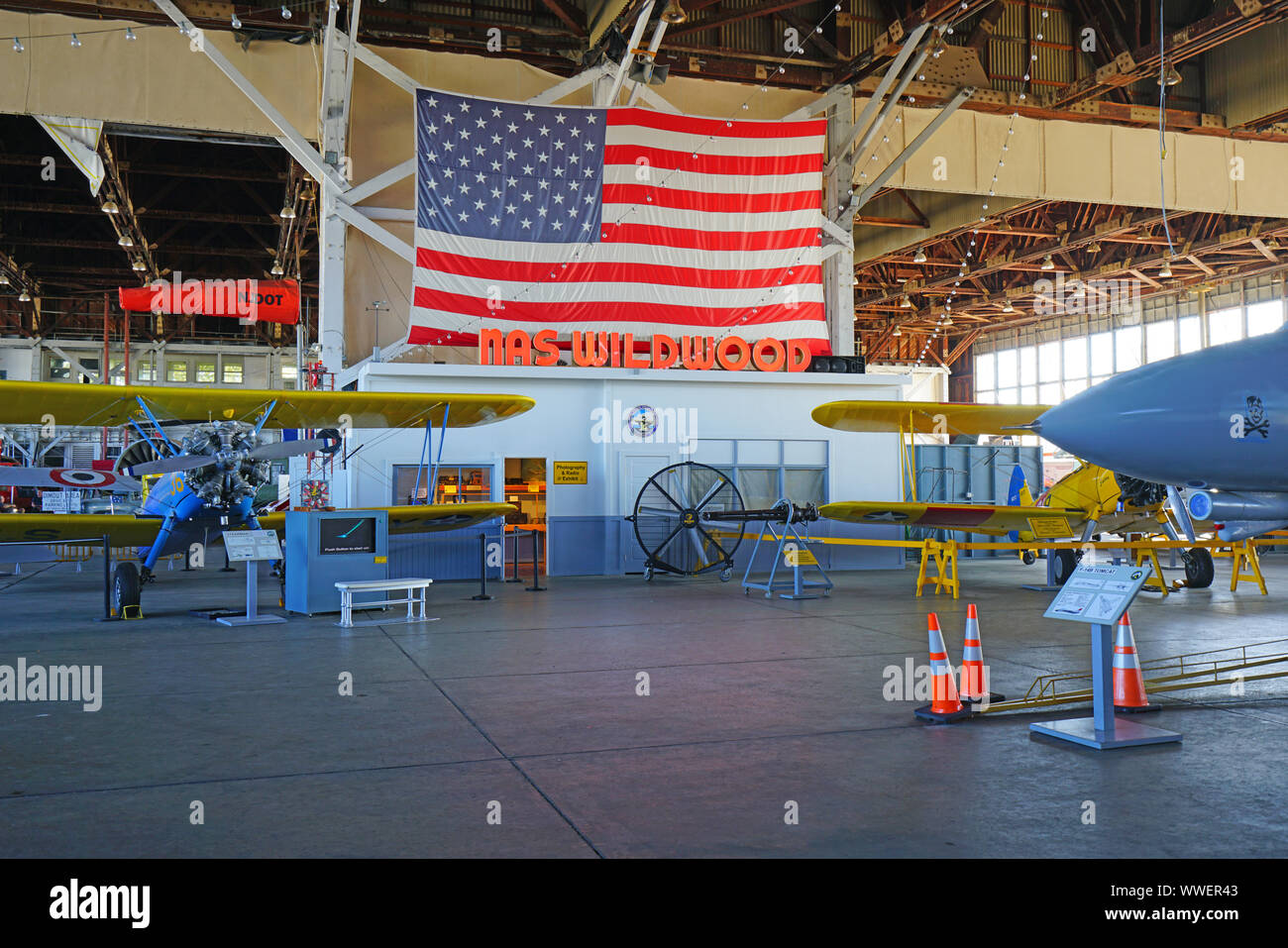 LOWER TOWNSHIP, NJ -8 SEP 2019- View of the Cape May County Airport (WWD)  near Rio Grande, New Jersey. Hangar #1 contains the Naval Air Station  Wildwo Stock Photo - Alamy