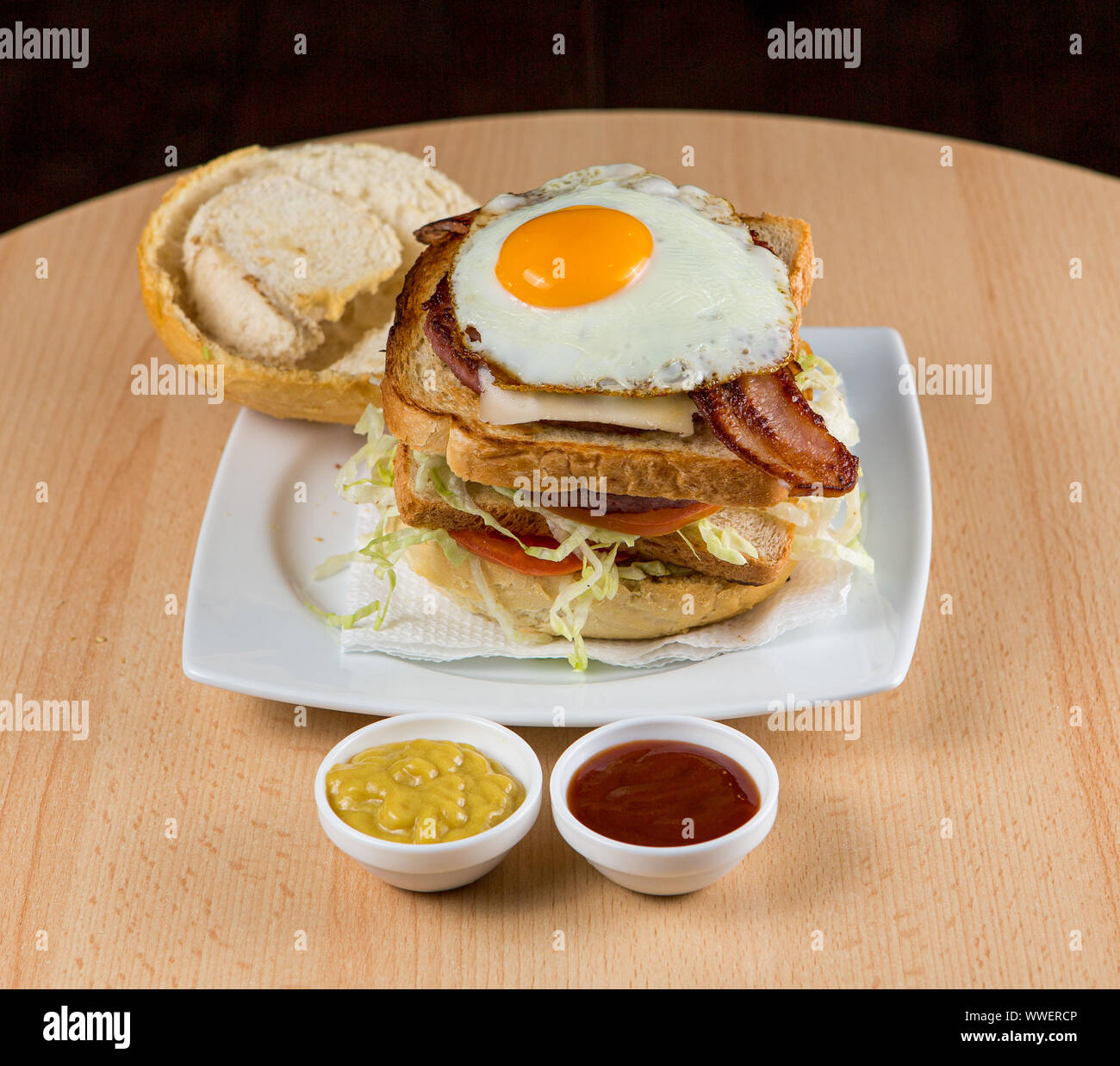 Super Continental Sandwich freshly prepared and ready to eat. Homemade Stock Photo