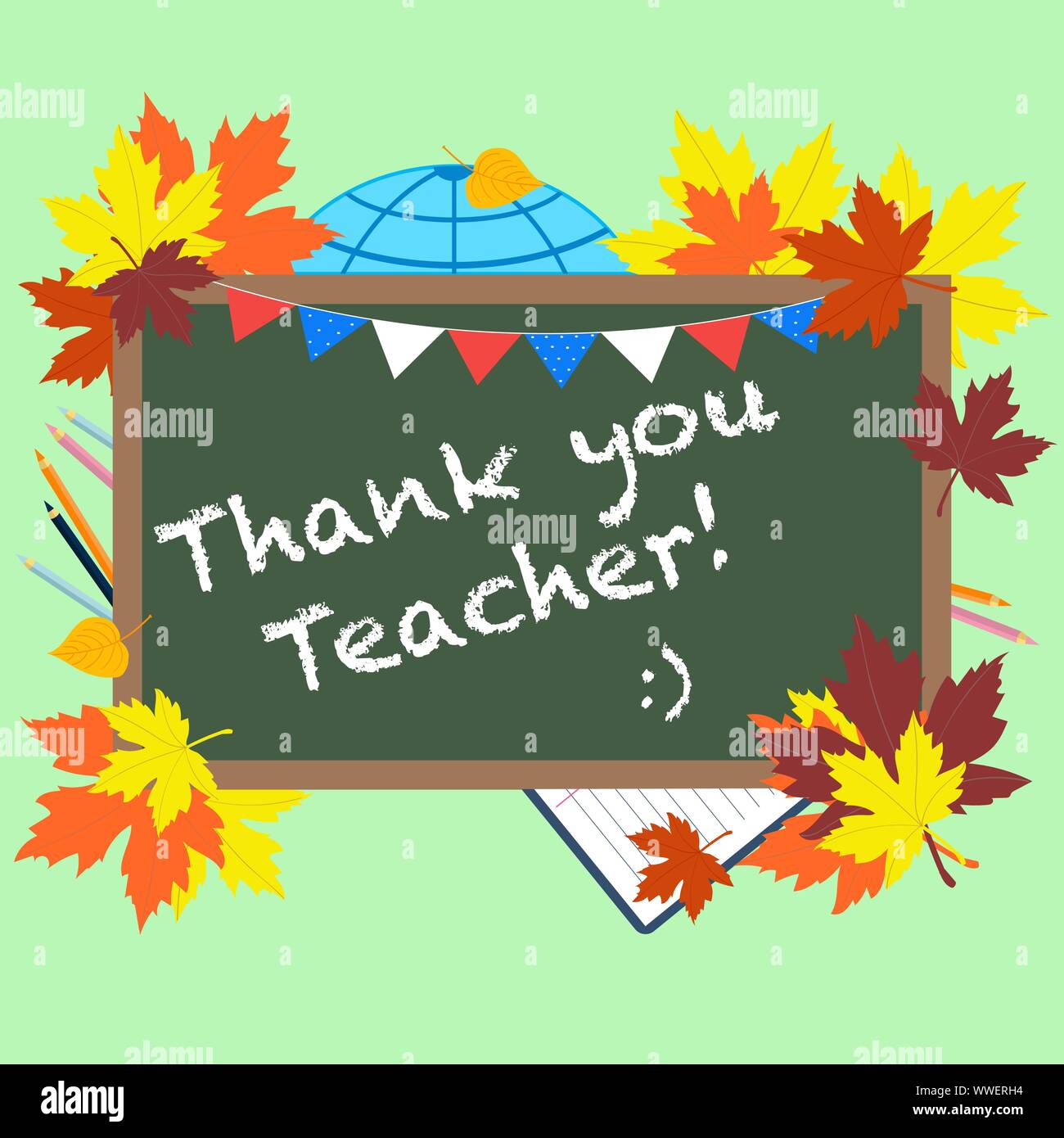 A chalkboard with the text Thank you teacher written in it. Greeting