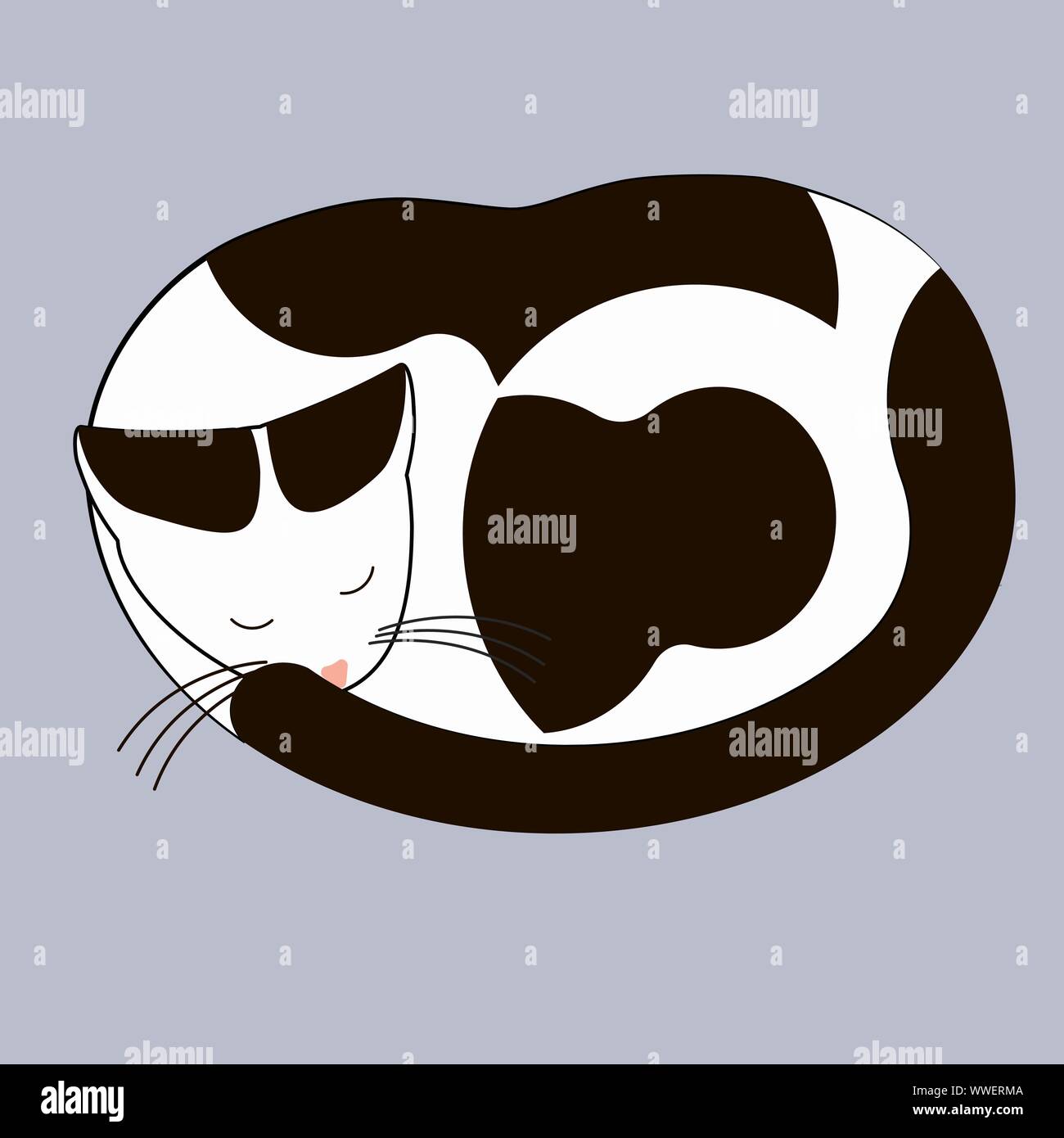 Black - white sleeping cat. Vector illustration Stock Vector Image ...