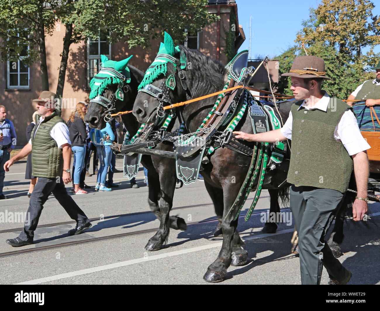 Stuttgart, Germany-September 30, 2018: beer festival, festive procession with horses Stock Photo