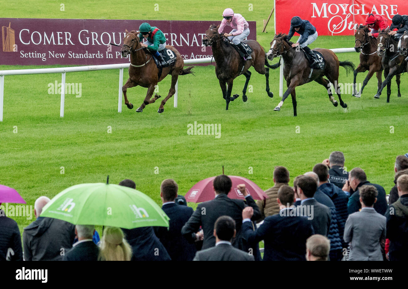 Curragh, Curragh, USA. 15th Sep, 2019. September 15, 2019 : Tarnawa #9, ridden by Chris Hayes, leads the way Moyglare Blanford Stakes during Irish Champions Weekend Day Two at The Curragh in Curragh, Ireland. Scott Serio/Eclipse Sportswire/CSM/Alamy Live News Stock Photo