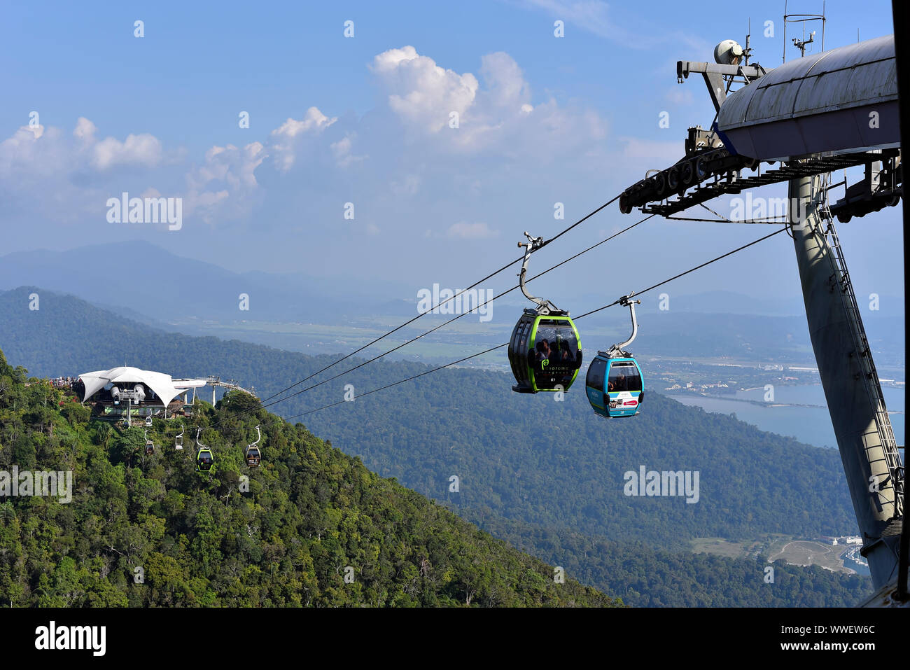 Langkawi Island, Malaysia - Dec 23, 2018: The Langkawi Cable Car, also known as Langkawi SkyCab transporting passengers to top Machincang mountain and Stock Photo
