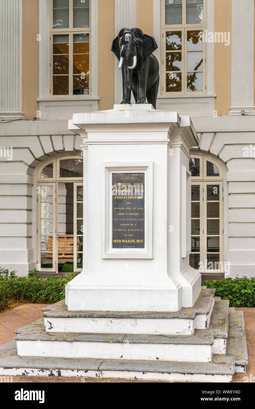 Singapore March 20, 2019 Closeup of black elephant statue of Somdech Phra Paramindr Maha