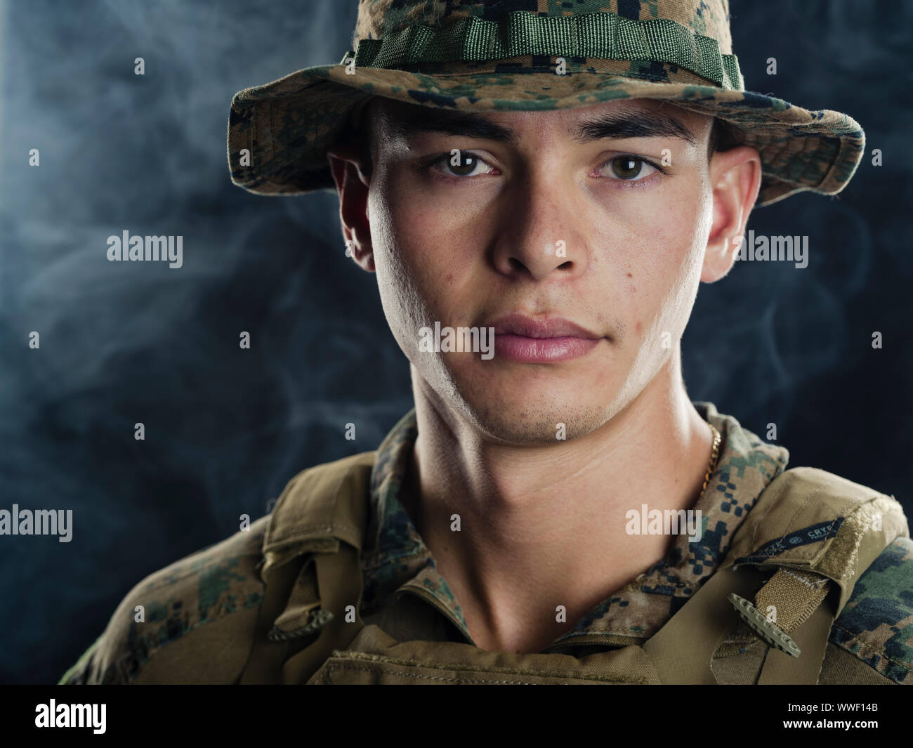 United States Marine in camouflage uniform Stock Photo