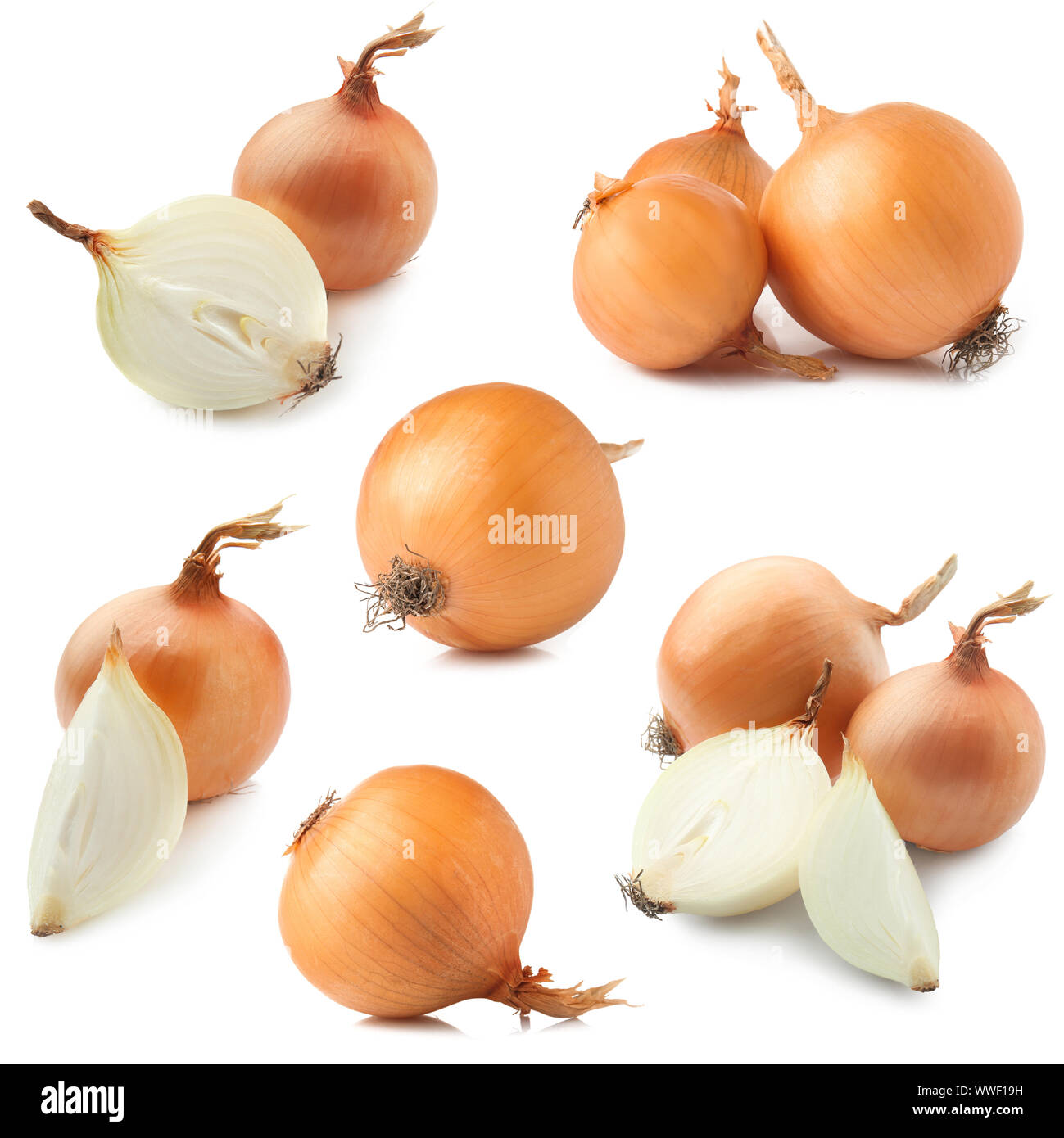 Set with raw onion on white background Stock Photo - Alamy