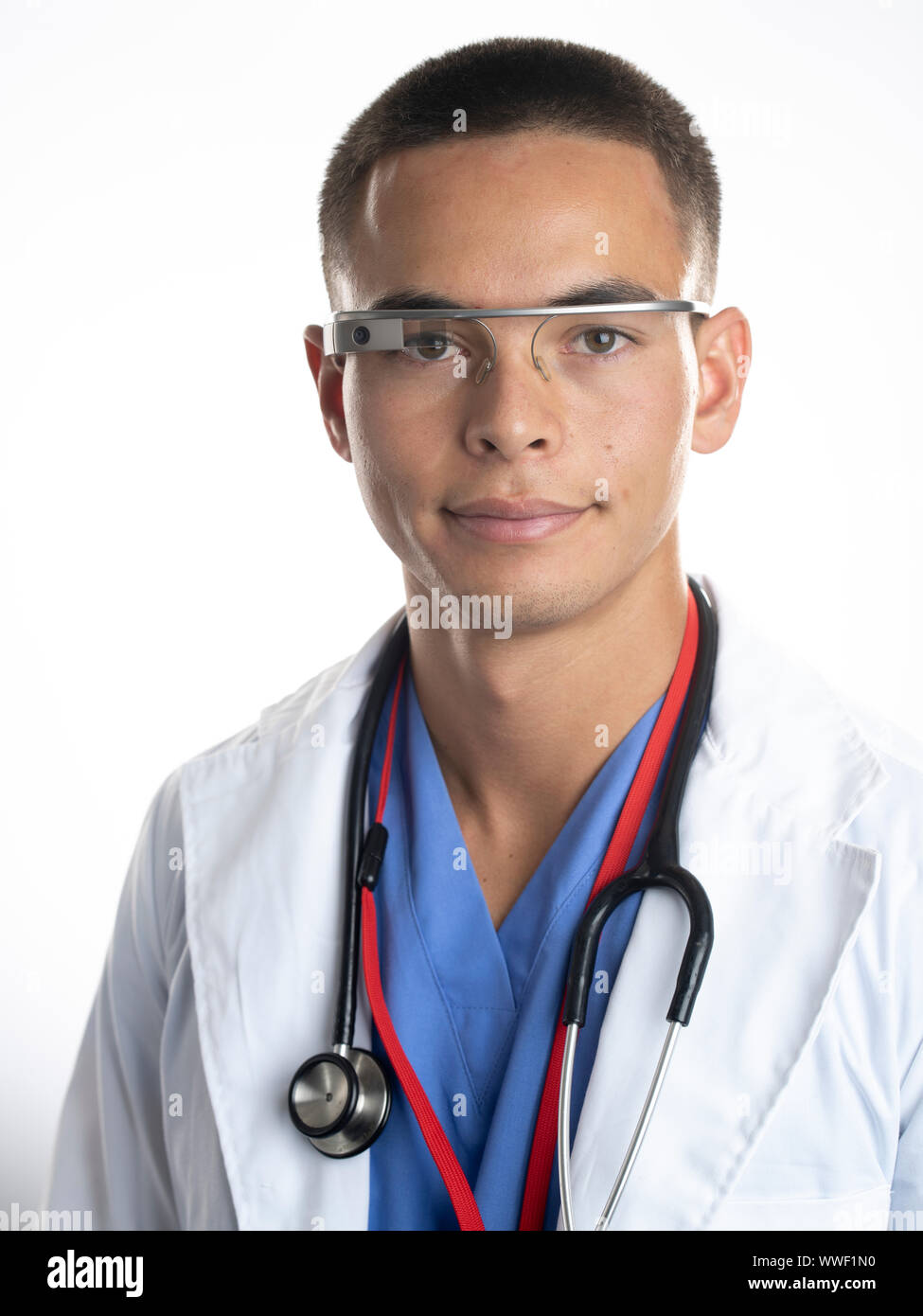 Google glass smart glasses—an optical headmounted display used in a medical setting Stock Photo