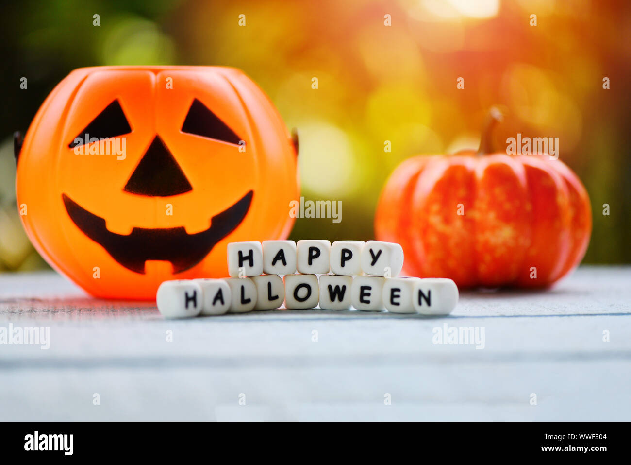 Halloween background with word blocks happy halloween decorations and ...