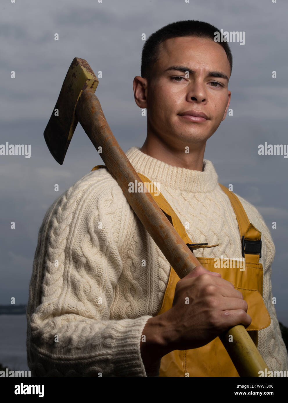 Man with axe Stock Photo