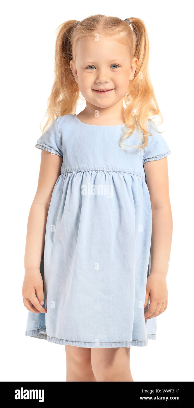Portrait of adorable little girl on white background Stock Photo - Alamy