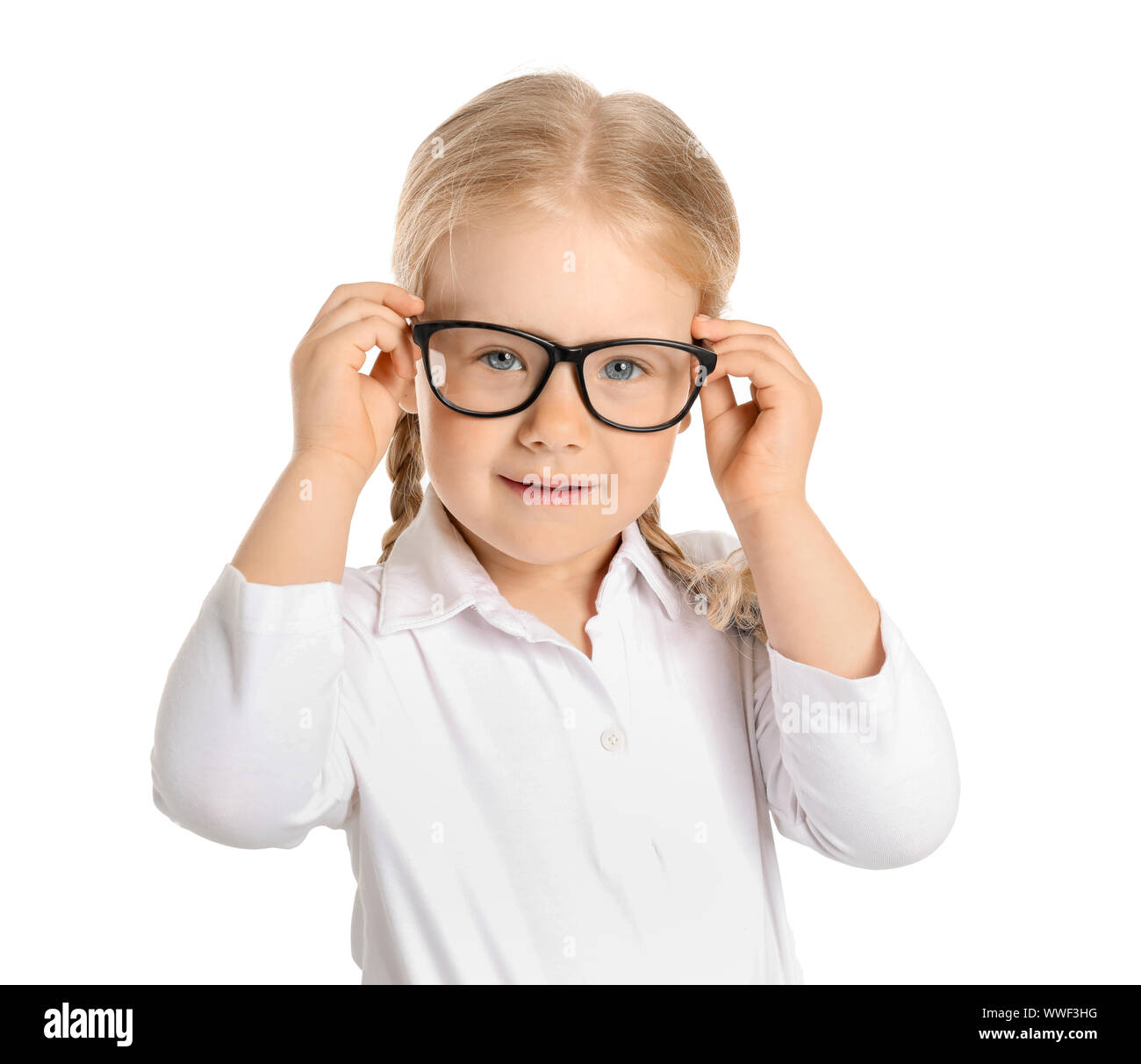 Portrait of adorable little girl on white background Stock Photo - Alamy