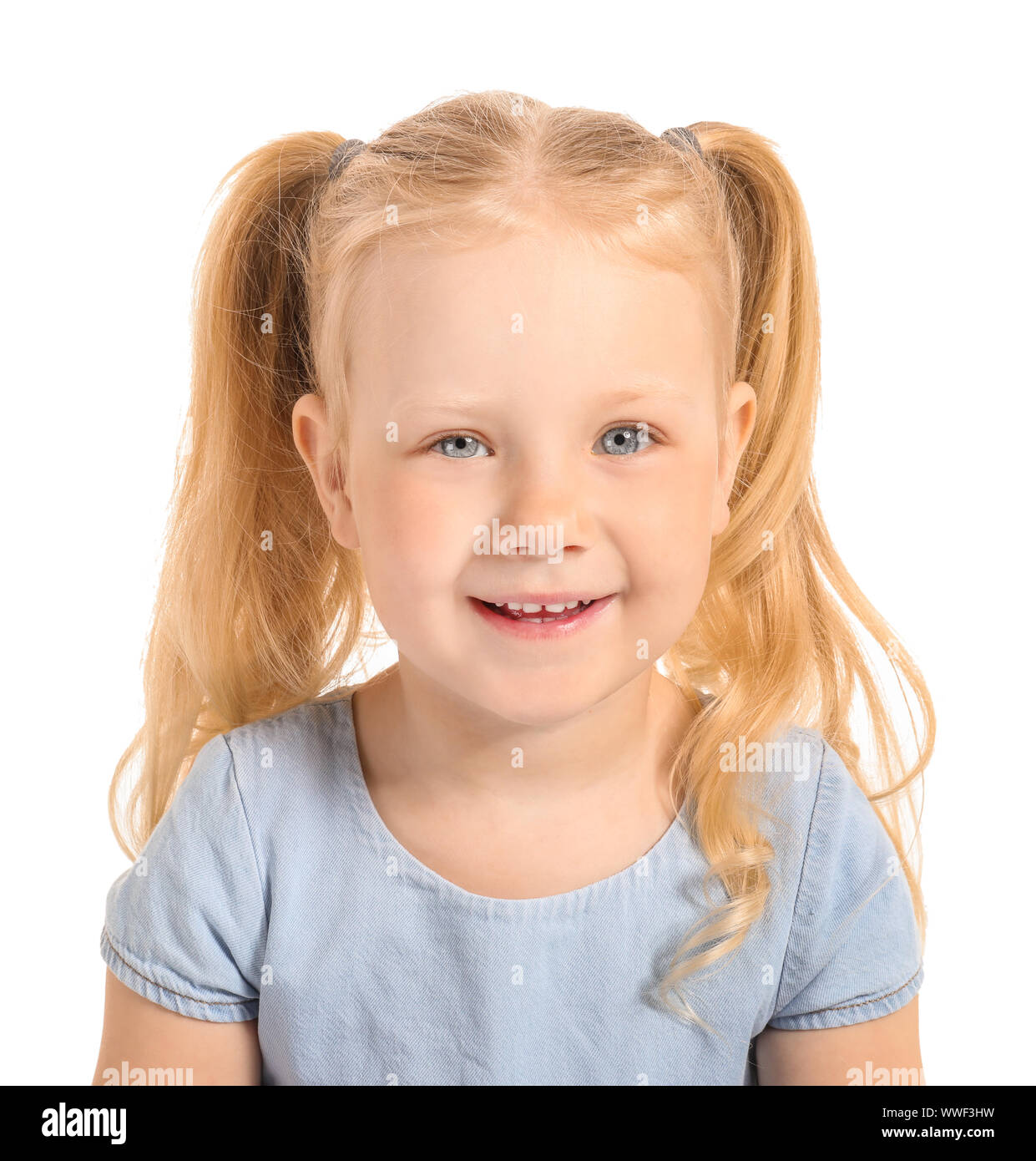 Portrait of adorable little girl on white background Stock Photo - Alamy