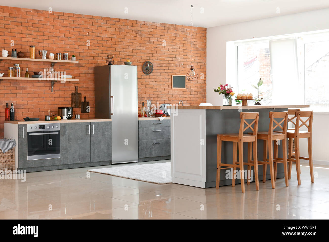 Interior of modern comfortable kitchen Stock Photo Alamy