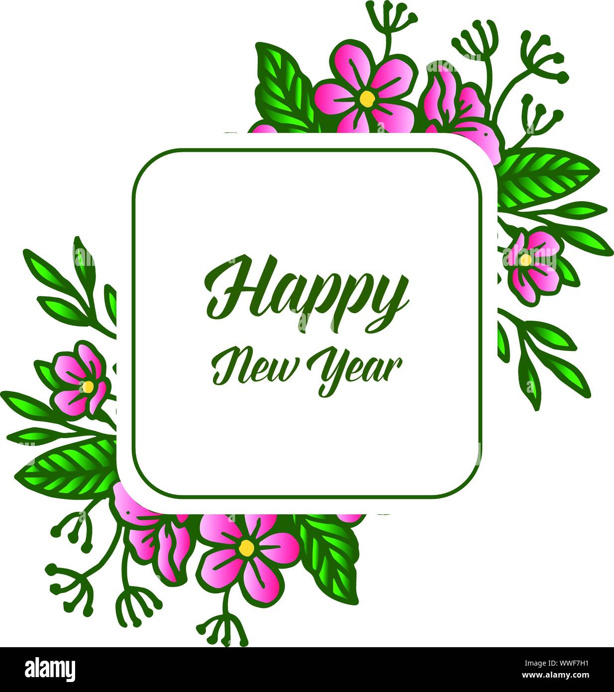 Template of happy new year background with design plant of green leafy ...