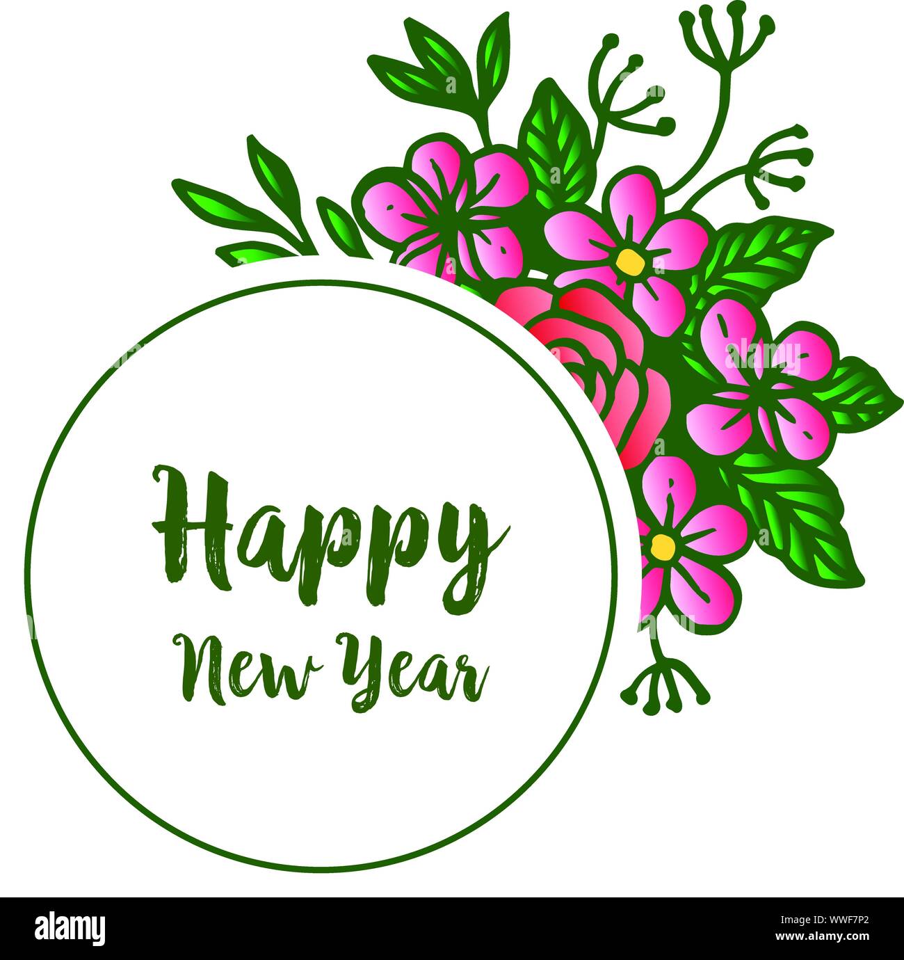 Template of happy new year background with design plant of green leafy ...