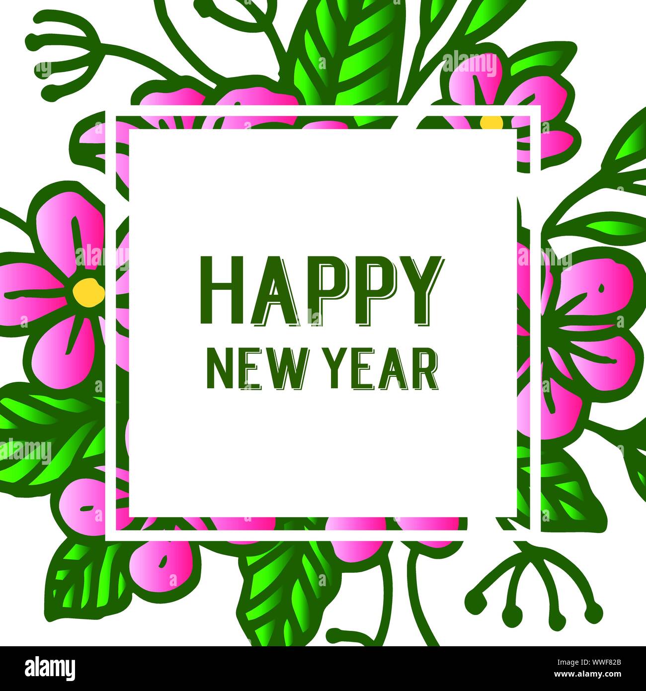 Template of happy new year background with design plant of green leafy ...