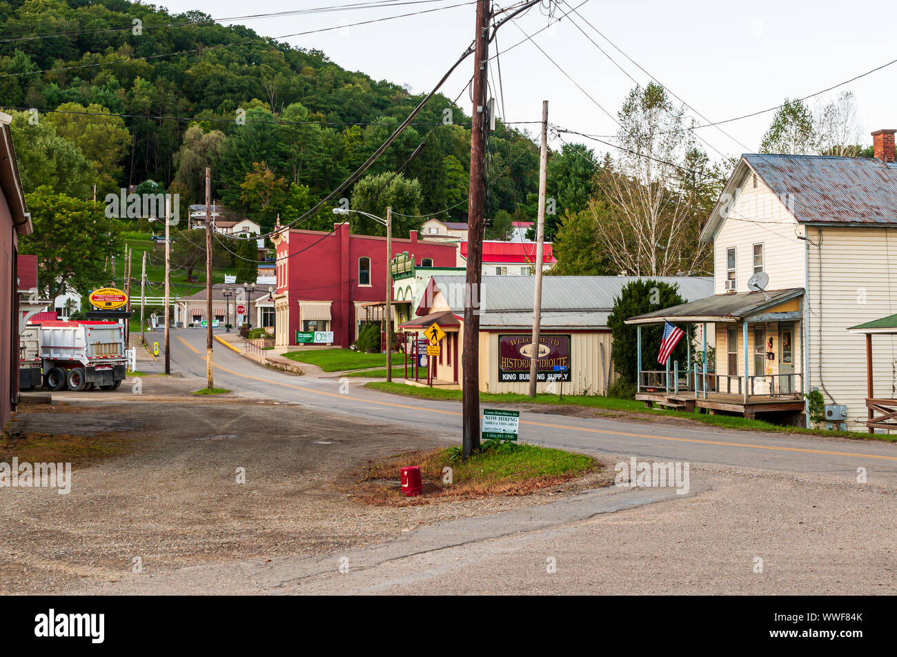 Railroad Street leading into Buckingham Street on a late summer day at
