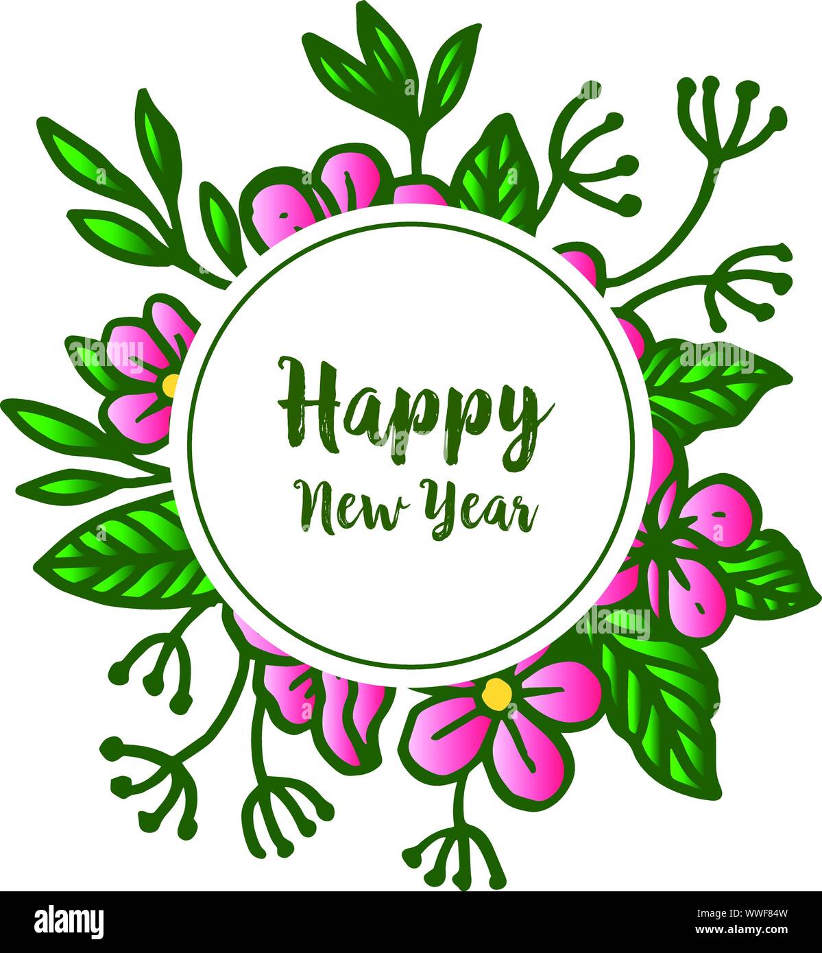 Template of happy new year background with design plant of green leafy ...