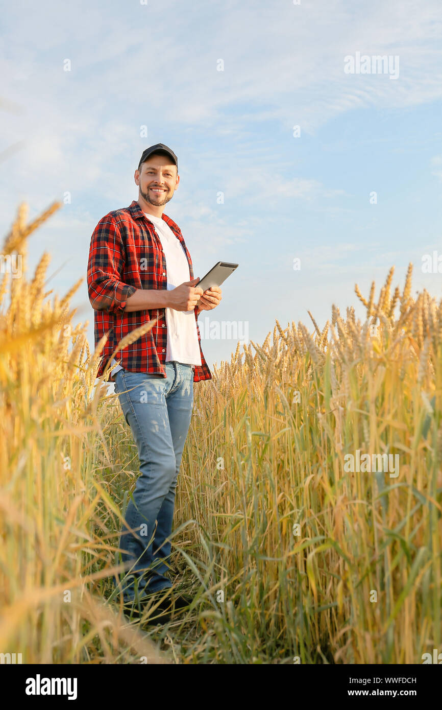Farmer in field on sunny day Stock Photo - Alamy