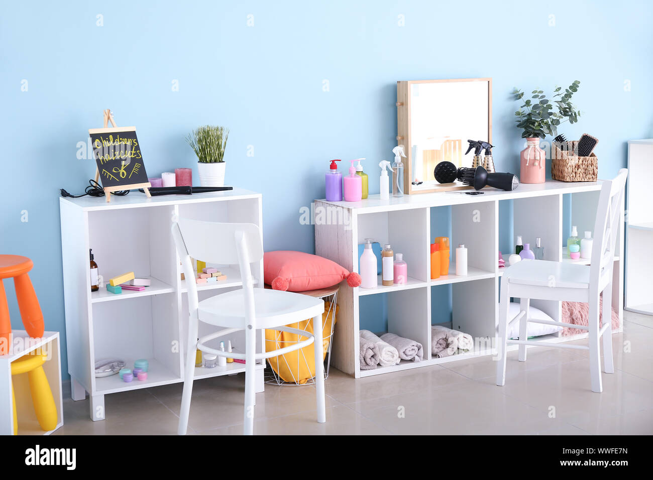 Stylish Interior Of Modern Children S Hairdressing Salon Stock