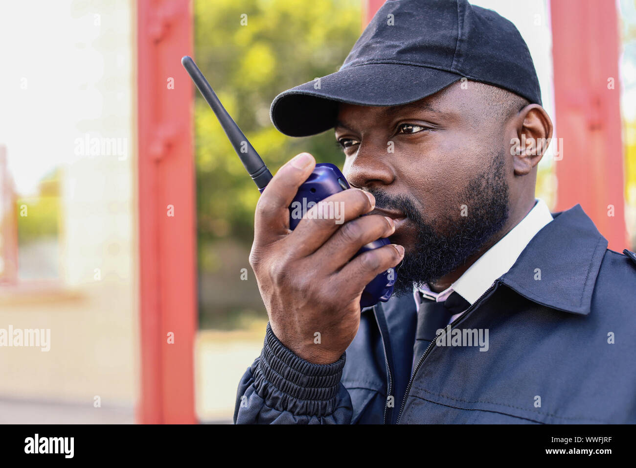 African-American security guard outdoors Stock Photo - Alamy