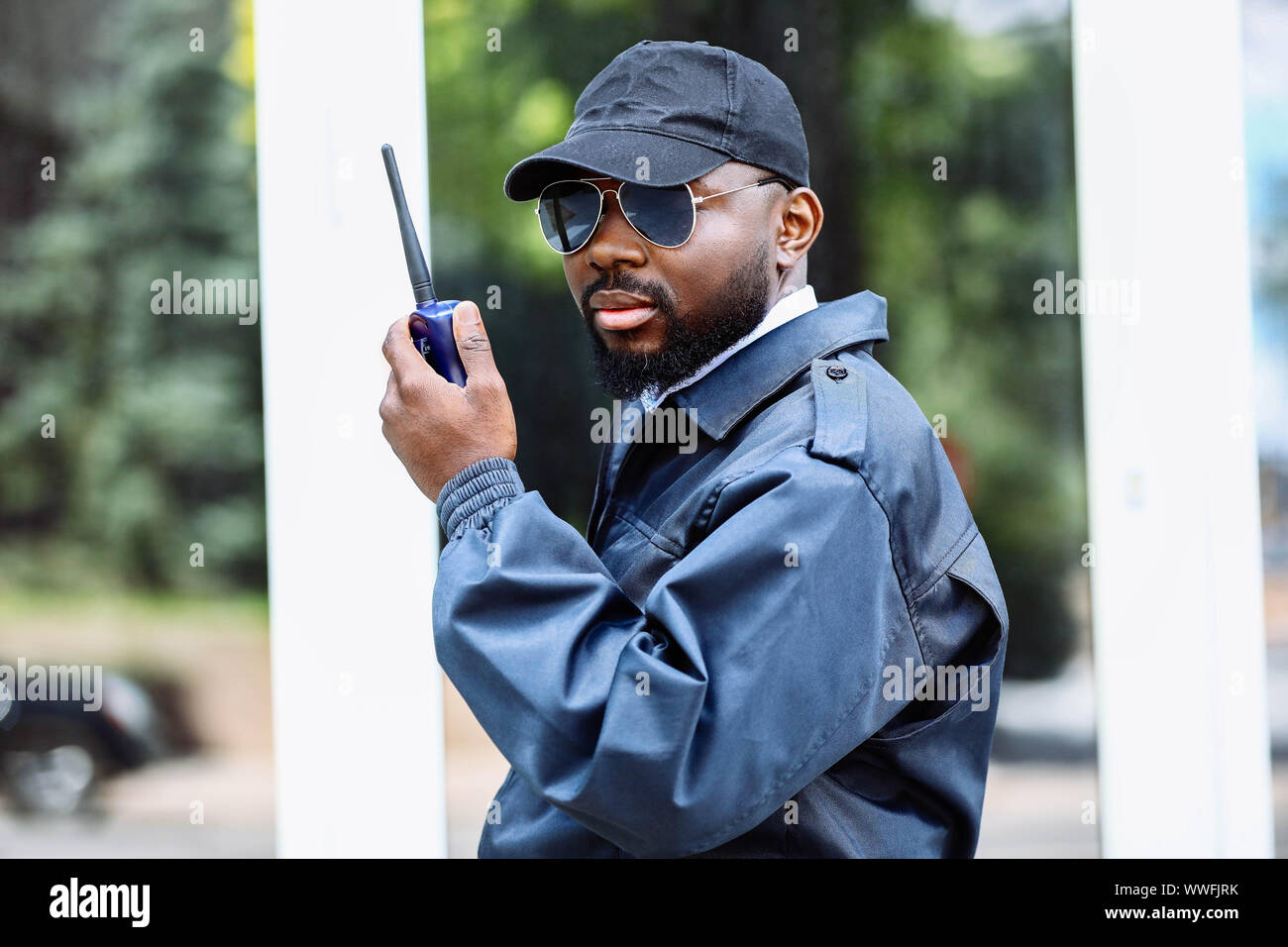 African-American security guard outdoors Stock Photo - Alamy