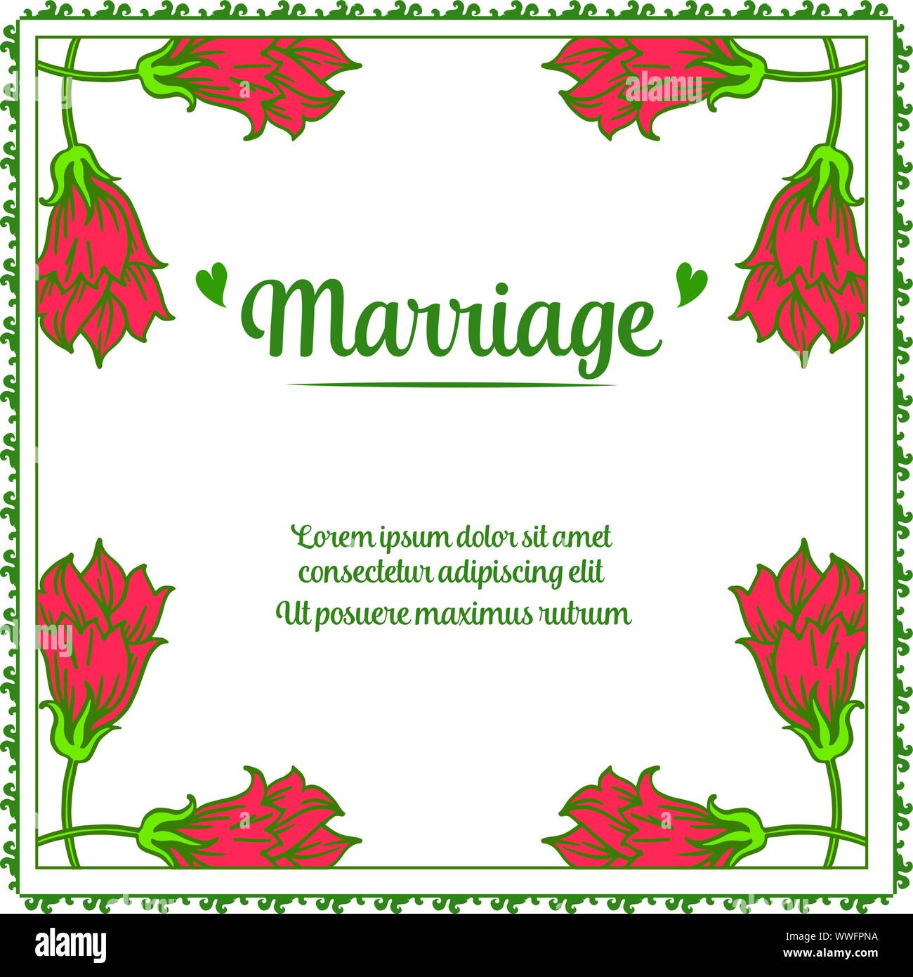 Design card of marriage with decorative of red wreath frame elegant. Vector Stock Vector Image ...