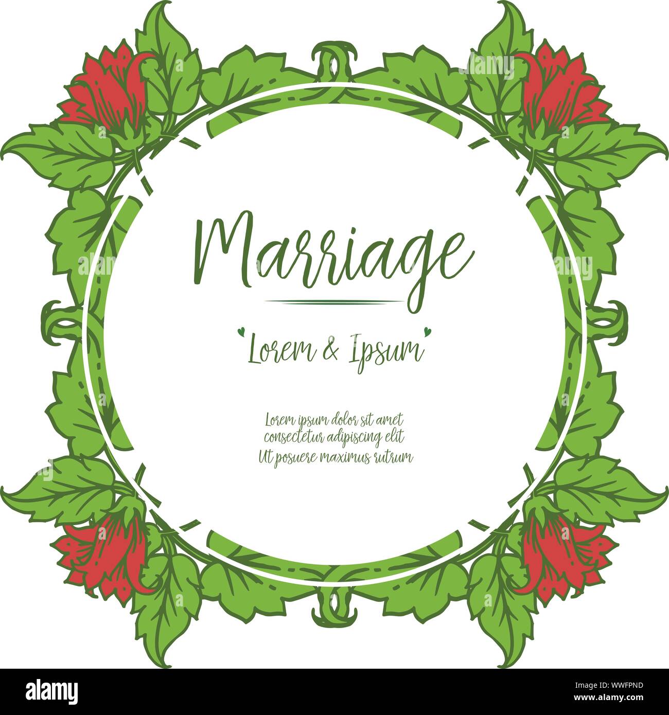 Design card of marriage with decorative of red wreath frame elegant. Vector Stock Vector Image ...