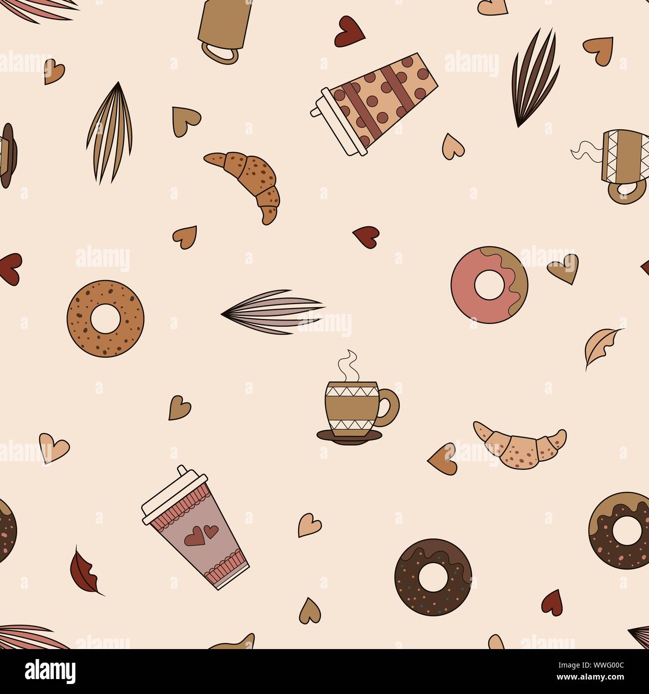 Coffee design. Seamless pattern background. Vector illustration. Donut muffin Stock Vector