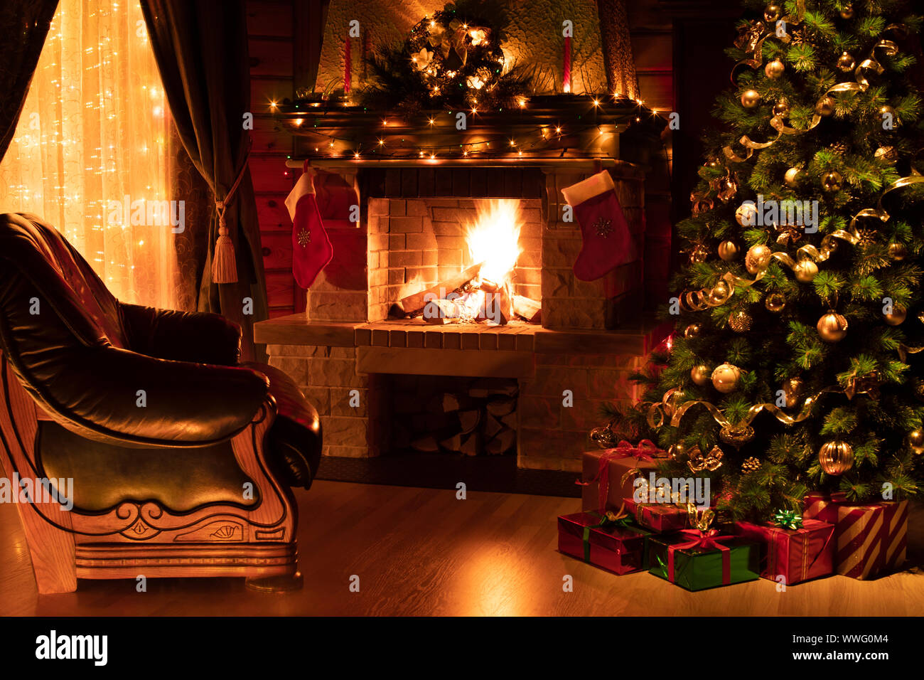 Christmas Decorations Fire Place Room Stock Photos Christmas
