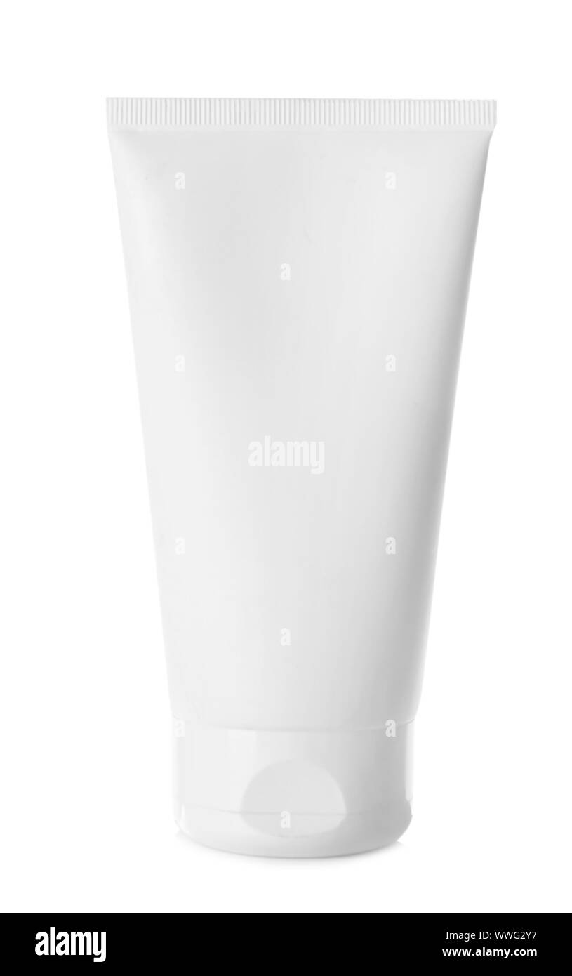 Tube of cosmetic product on white background Stock Photo - Alamy