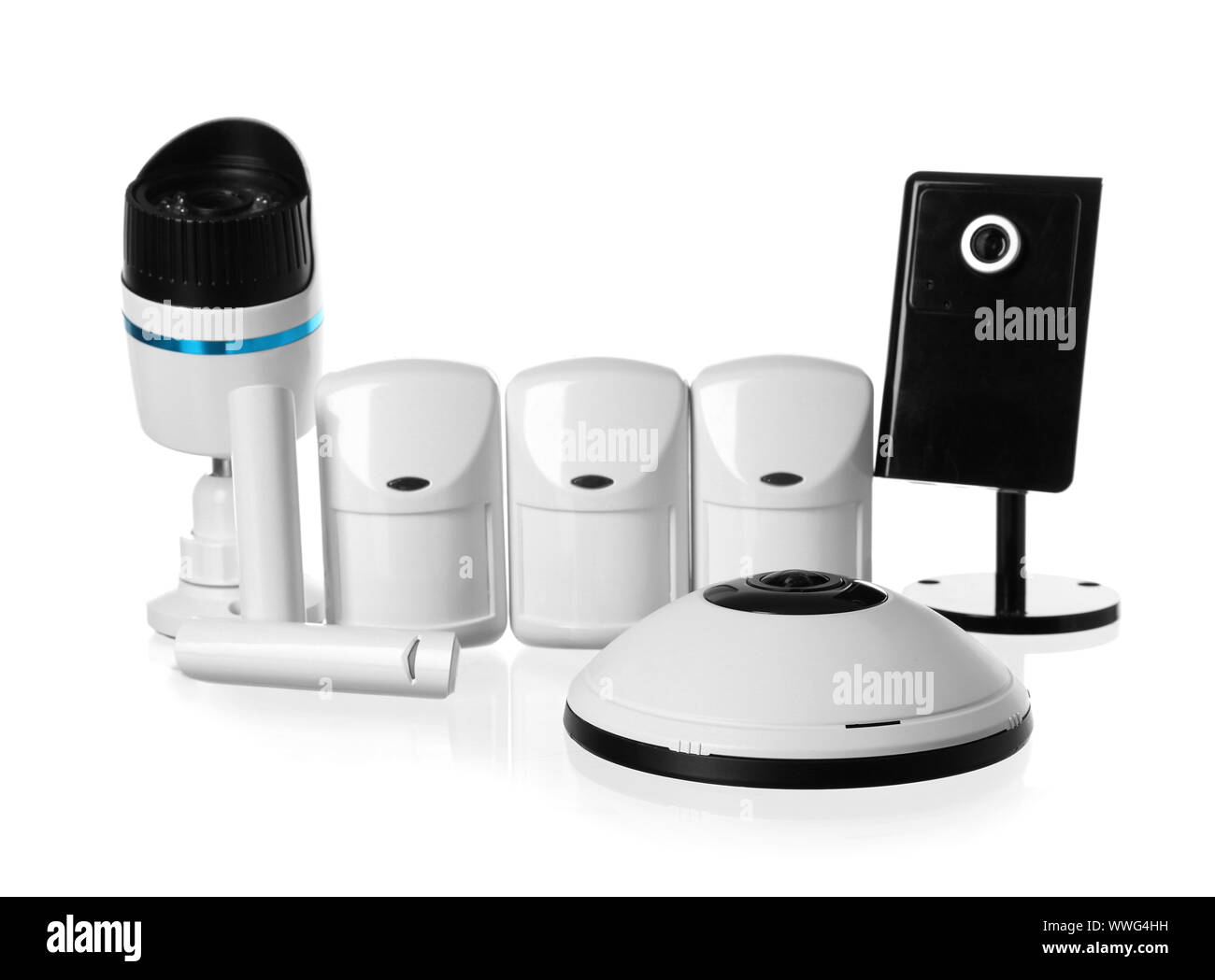 Different equipment of security system on white background Stock Photo ...