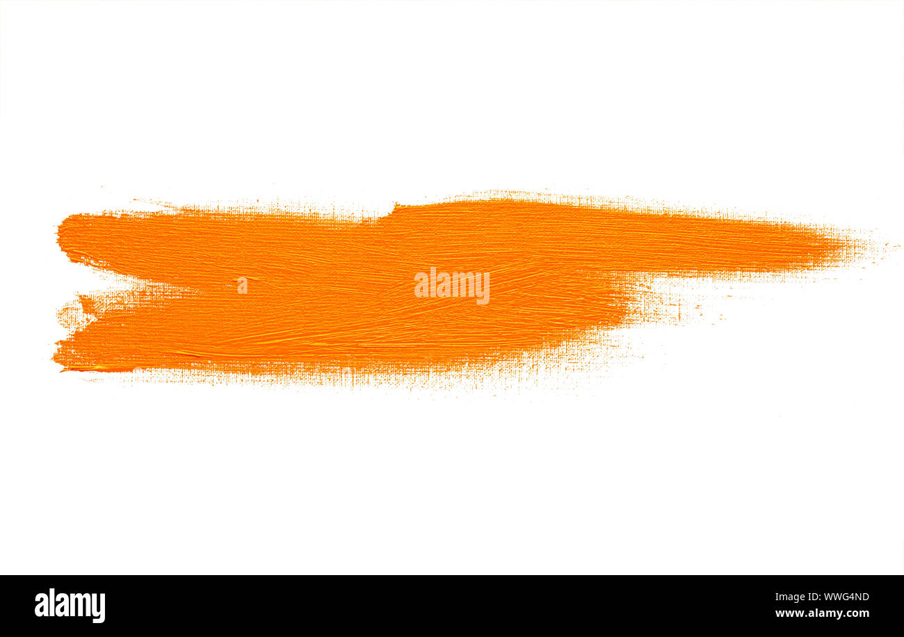 Abstract orange real oil painting brush strokes isolated on white background, painted with orange oil color by hand. Stock Photo