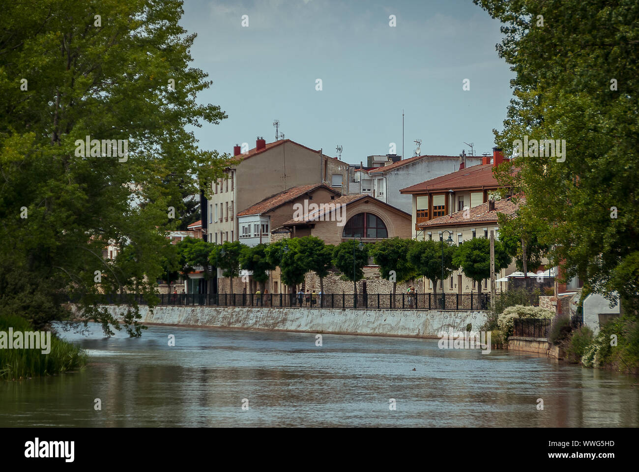Spain. River Pisuerga and Aguilar de Campoo. Palencia Stock Photo
