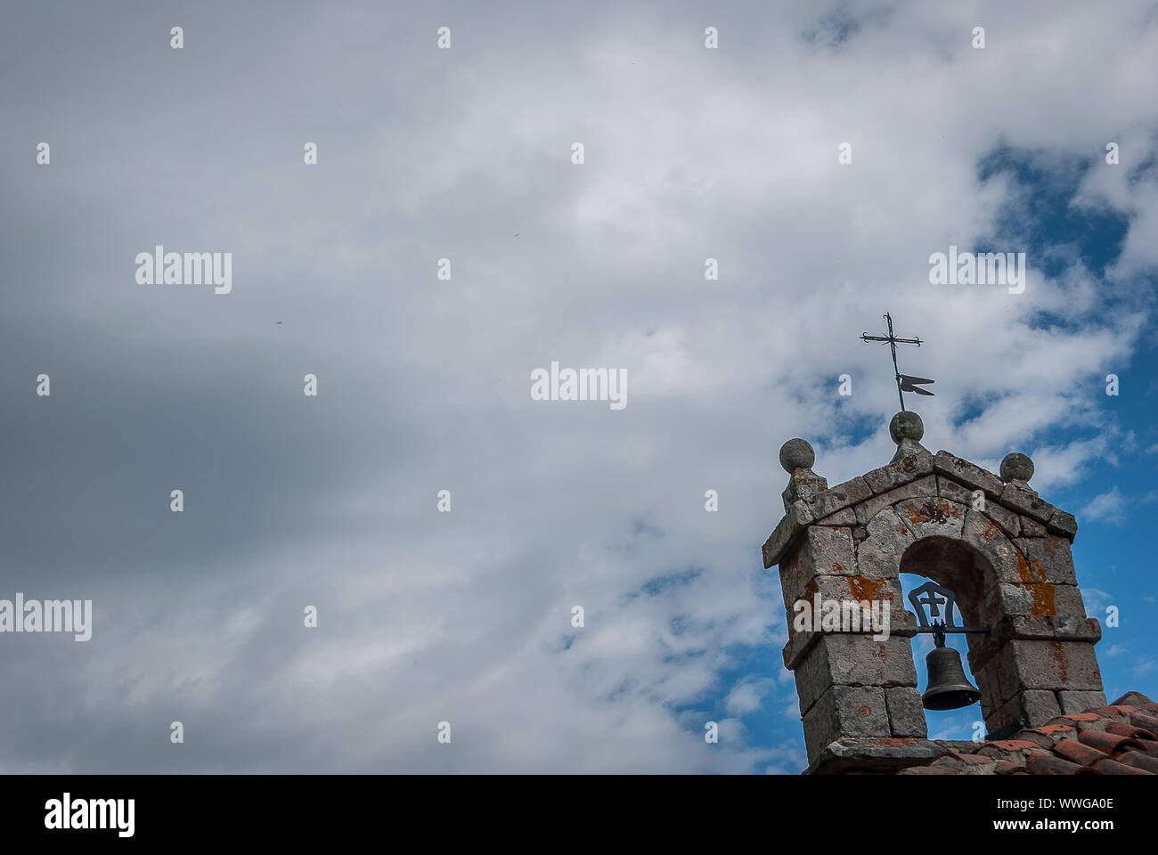 Spain. Bell tower of the Brañosera Hermitage in the Fuentes Carrionas National Park. Palencia Stock Photo
