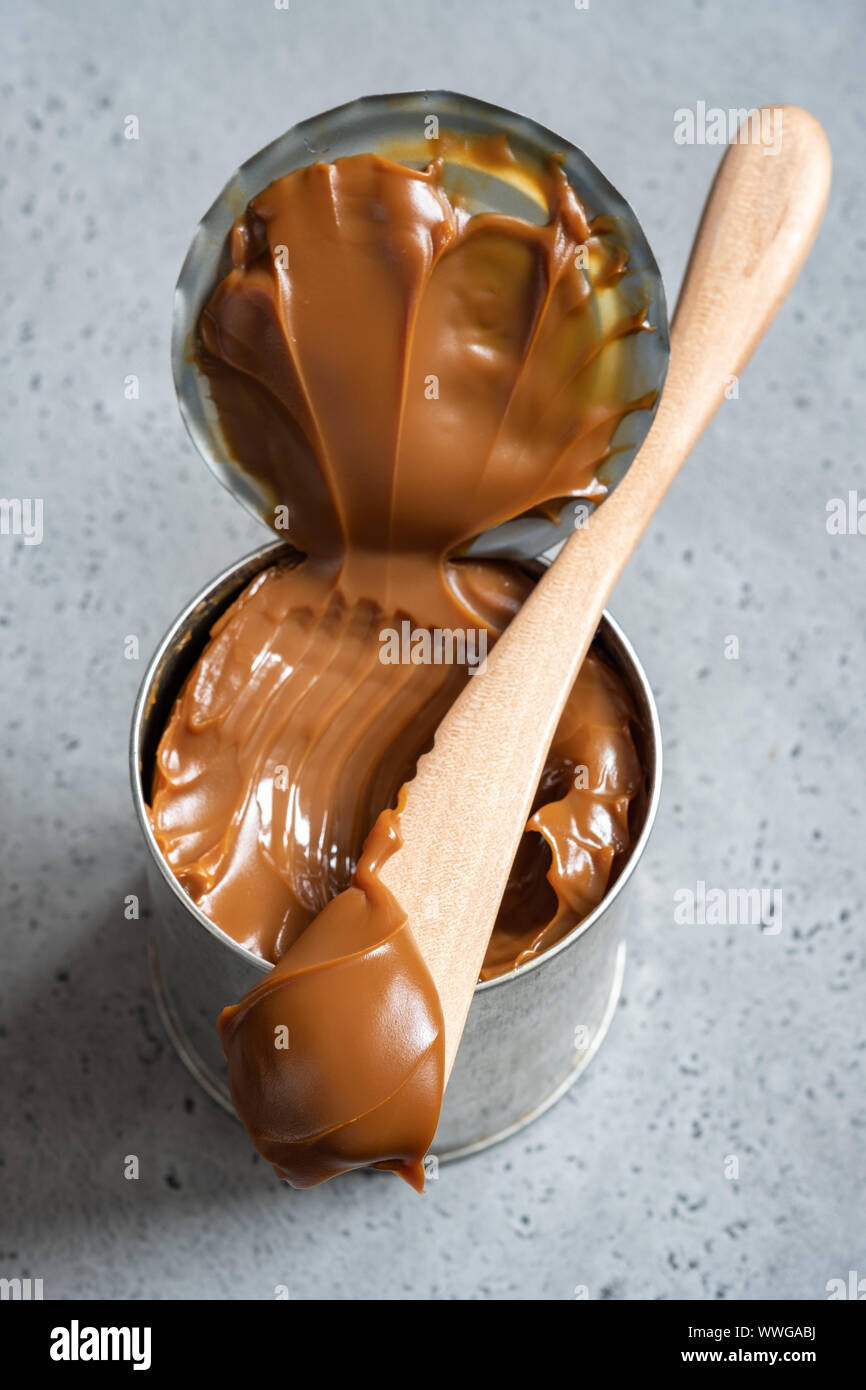 Dulce de leche, caramel condensed milk in a tin can Stock Photo Alamy