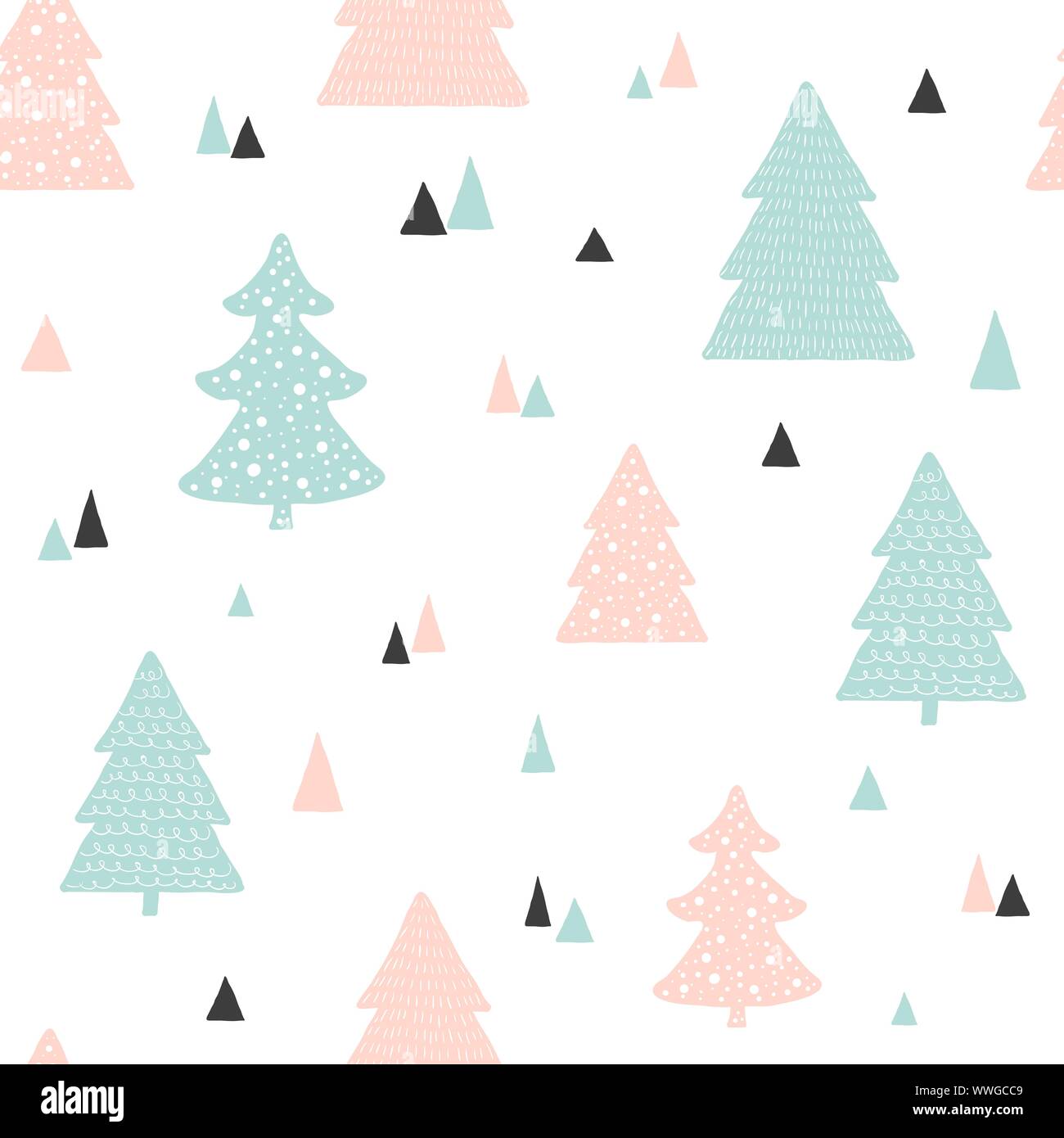 Scandinavian Christmas pattern. Vector childish background with hand drawn Christmas trees Stock Vector