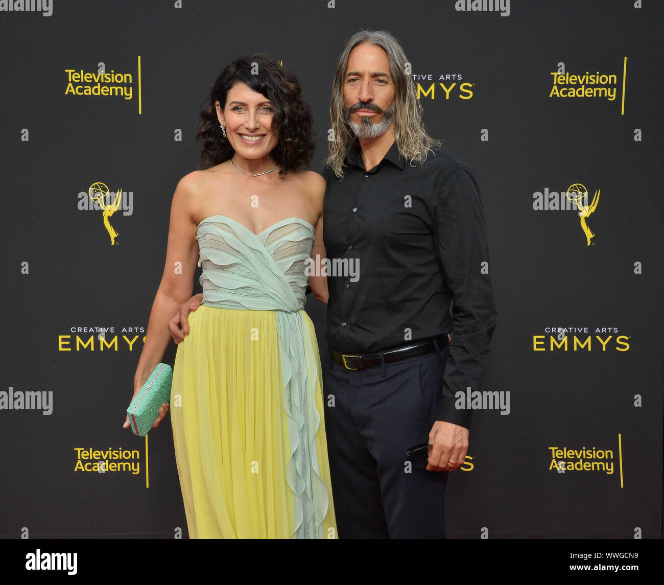 Los Angeles, United States. 15th Sep, 2019. Actress Lisa Edelstein and her husband, American artist Robert Russell attend the Creative Arts Emmy Awards at the Microsoft Theater in Los Angeles on Sunday, September 15, 2019. Photo by Jim Ruymen/UPI Credit: UPI/Alamy Live News Stock Photo