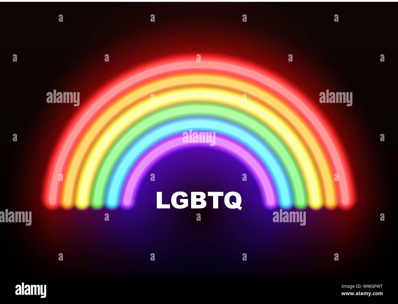 LGBTQ community sign. Vector neon shine rainbow Stock Vector