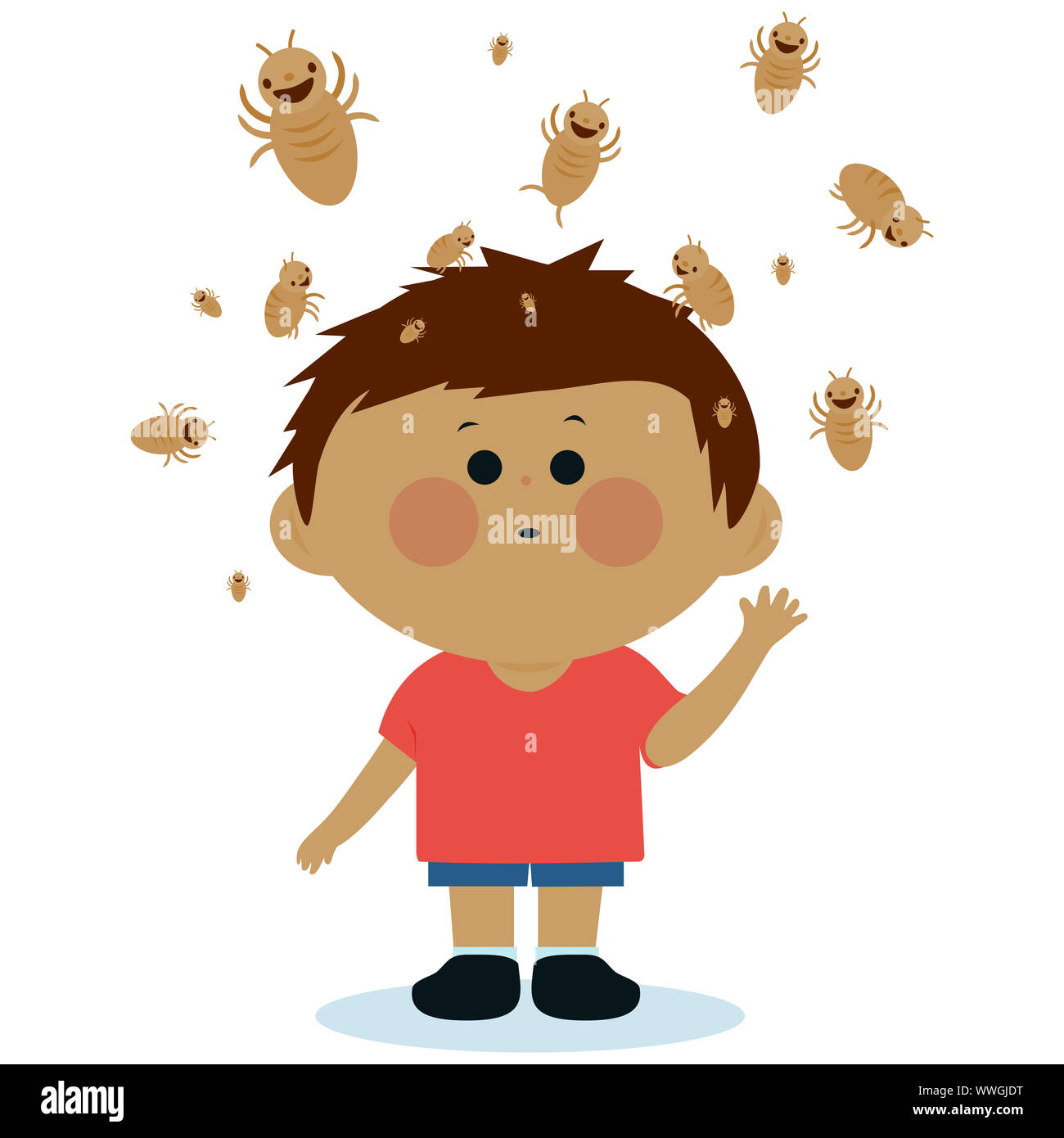 Illustration of a boy with lice on his head Stock Photo Alamy