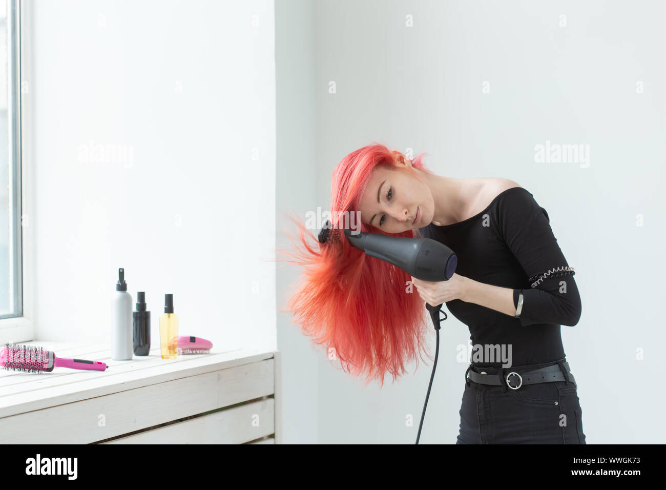 Stylist Fashion Hairdresser People Concept Woman Drying Her