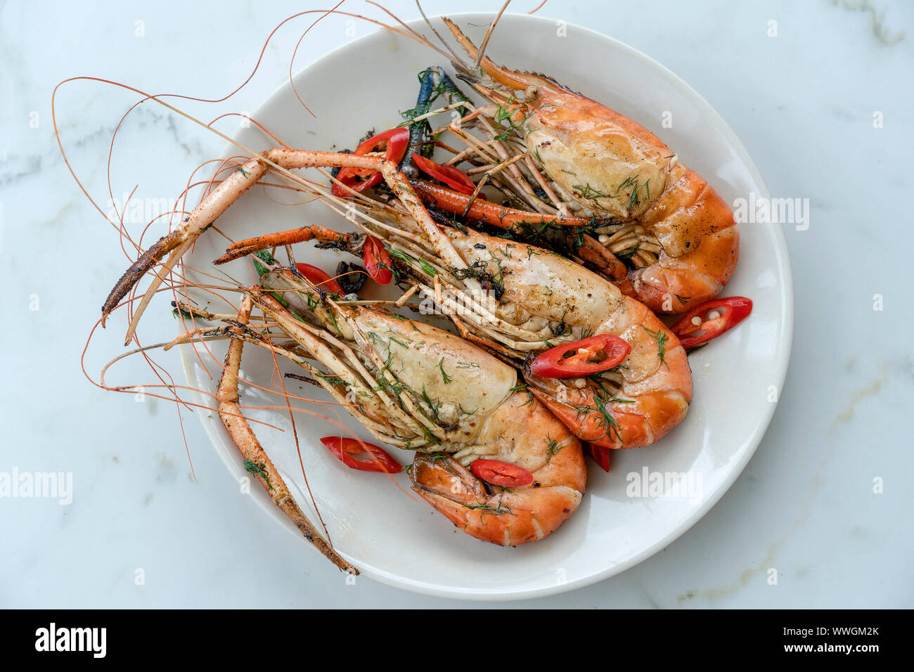 Roasted Tiger Prawns Iron Grilling Pan Stock Photo 1169908411