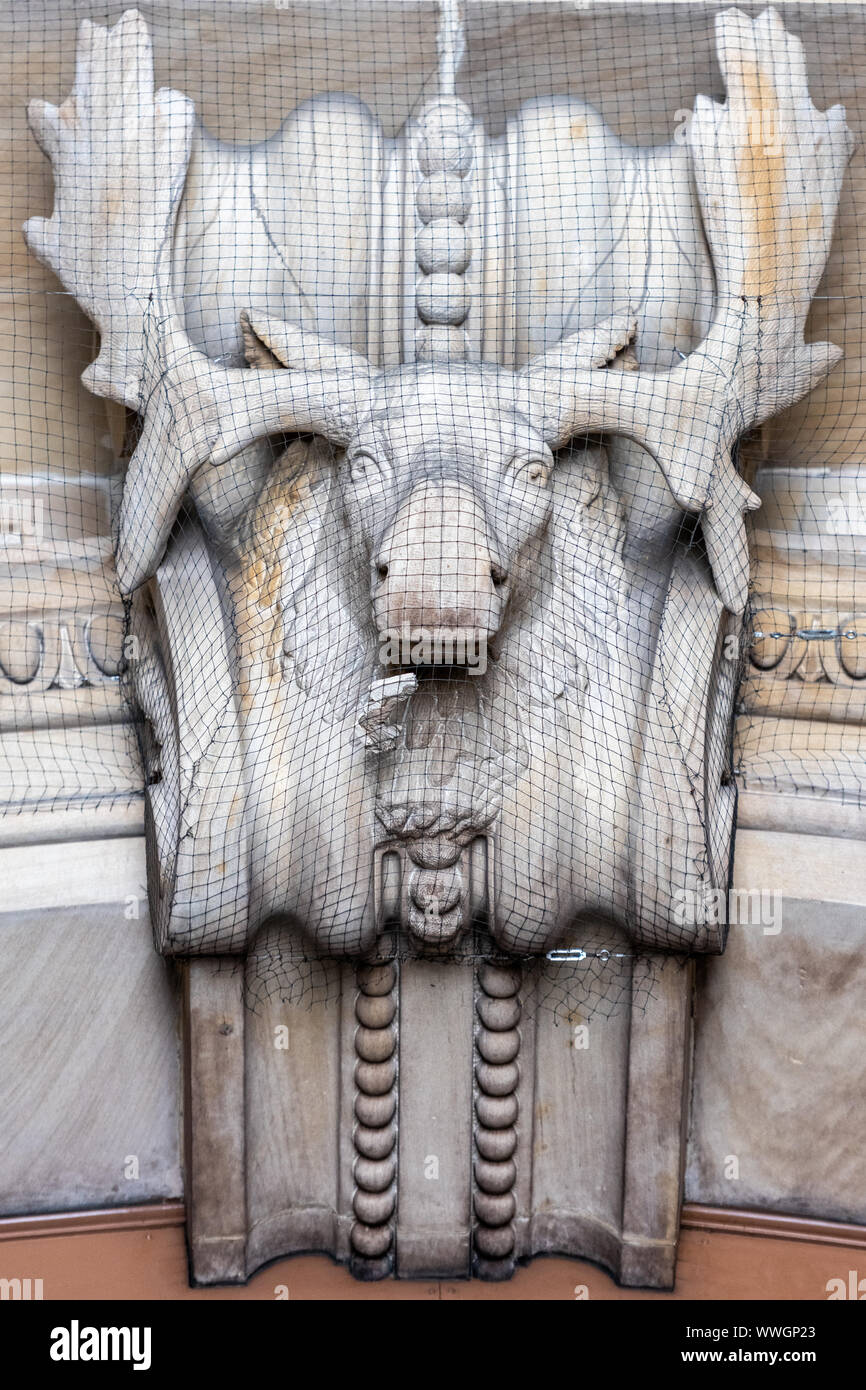 A stone carving of a moose decorates an arch in Philadelphia's City Hall Stock Photo