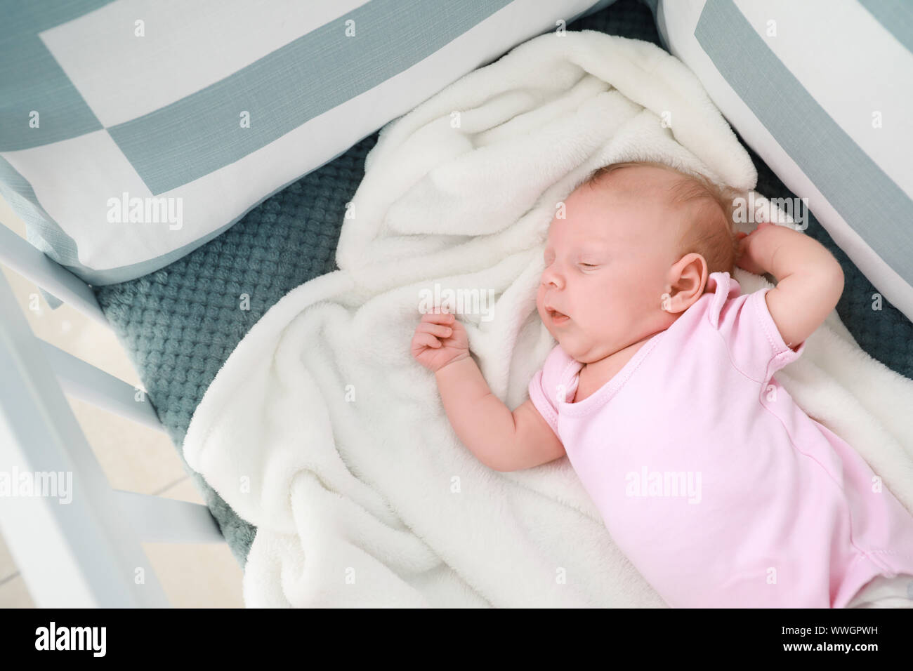 Cute Little Baby Sleeping In Crib Stock Photo 273891117 Alamy